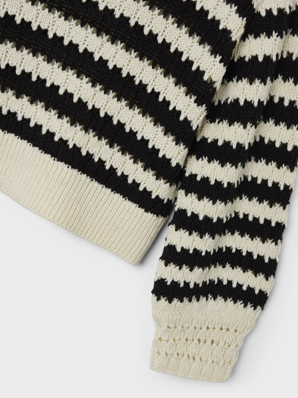 NAME IT Pullover Strickpullover gestreift schwarz creme Größe 116 bis 158/164