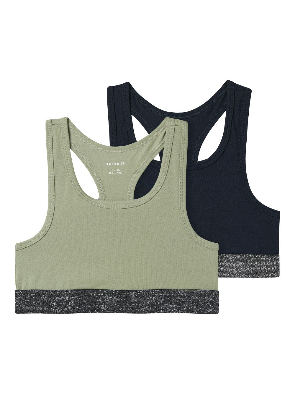 NAME IT 2er Pack Bustier Top Set oliv schwarz Glitzer Größe 116 bis 158/164