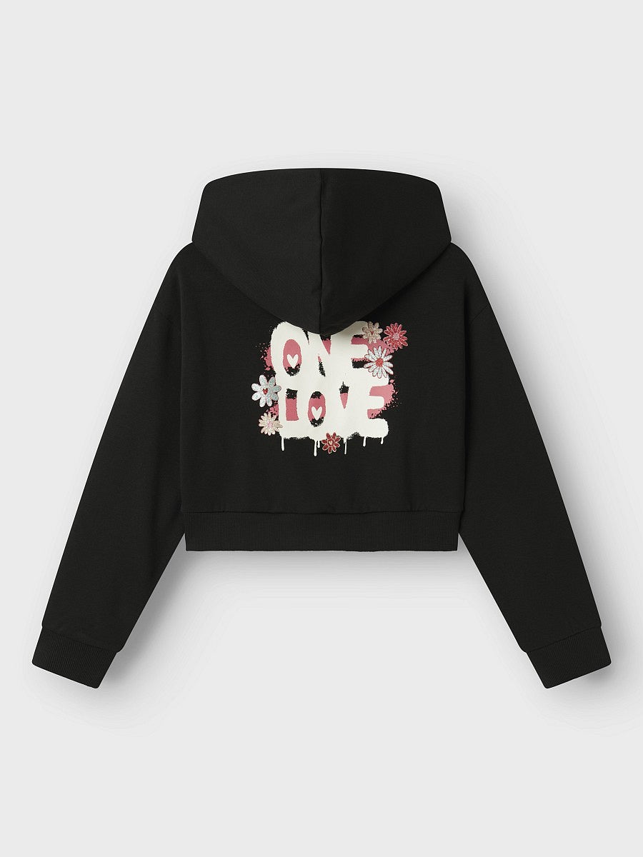 Name It Mädchen Hoodie Cropped Pullover Blume Glitzer Sweatshirt Schwarz 116-128
