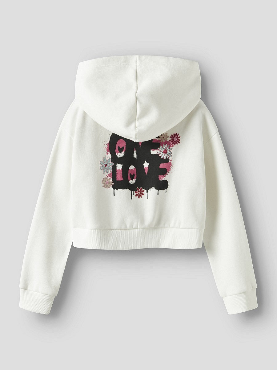 Name It Mädchen Hoodie Cropped Pullover Blume Glitzer Sweatshirt Weiß 116-128