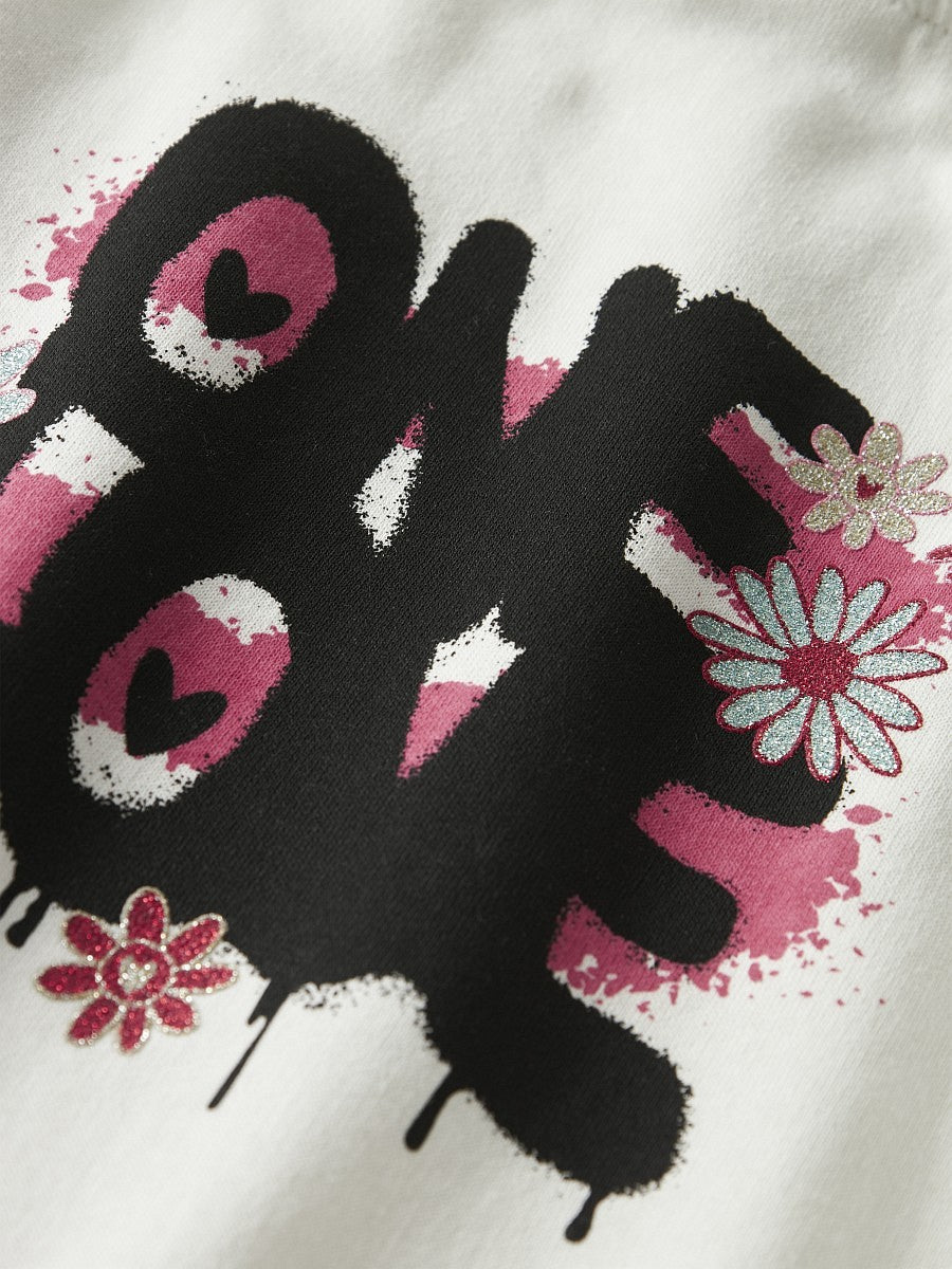 Name It Mädchen Hoodie Cropped Pullover Blume Glitzer Sweatshirt Weiß 116-128