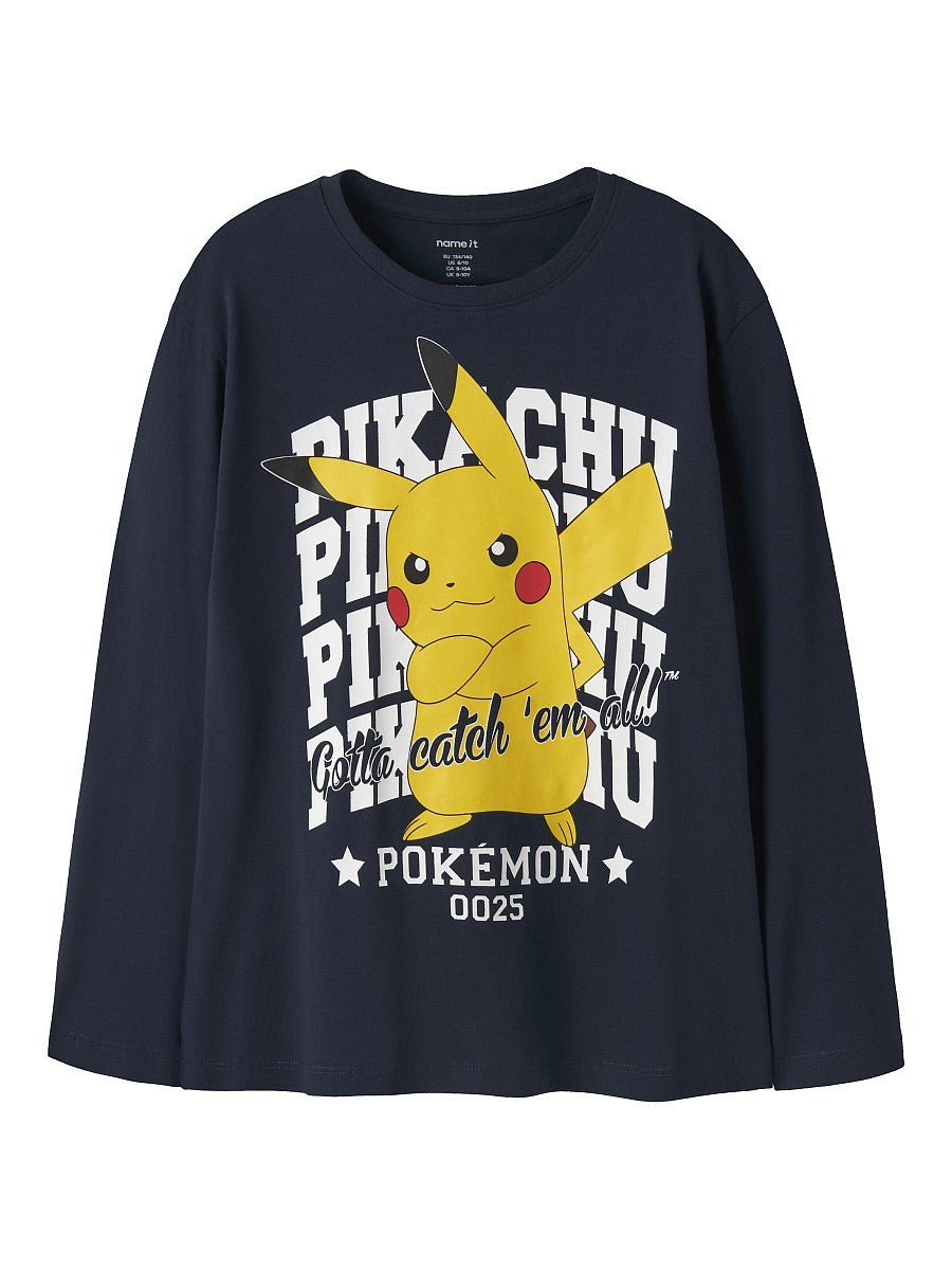 Name it Jungen Langarmshirt Pikachu Pokémon Dunkelblau Print 116 - 158/164
