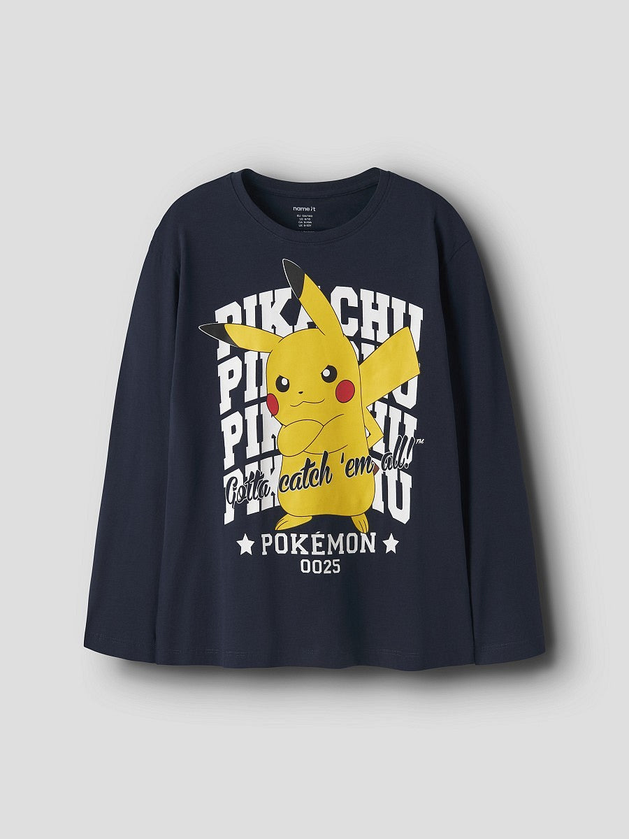 Name it Jungen Langarmshirt Pikachu Pokémon Dunkelblau Print 116 - 158/164