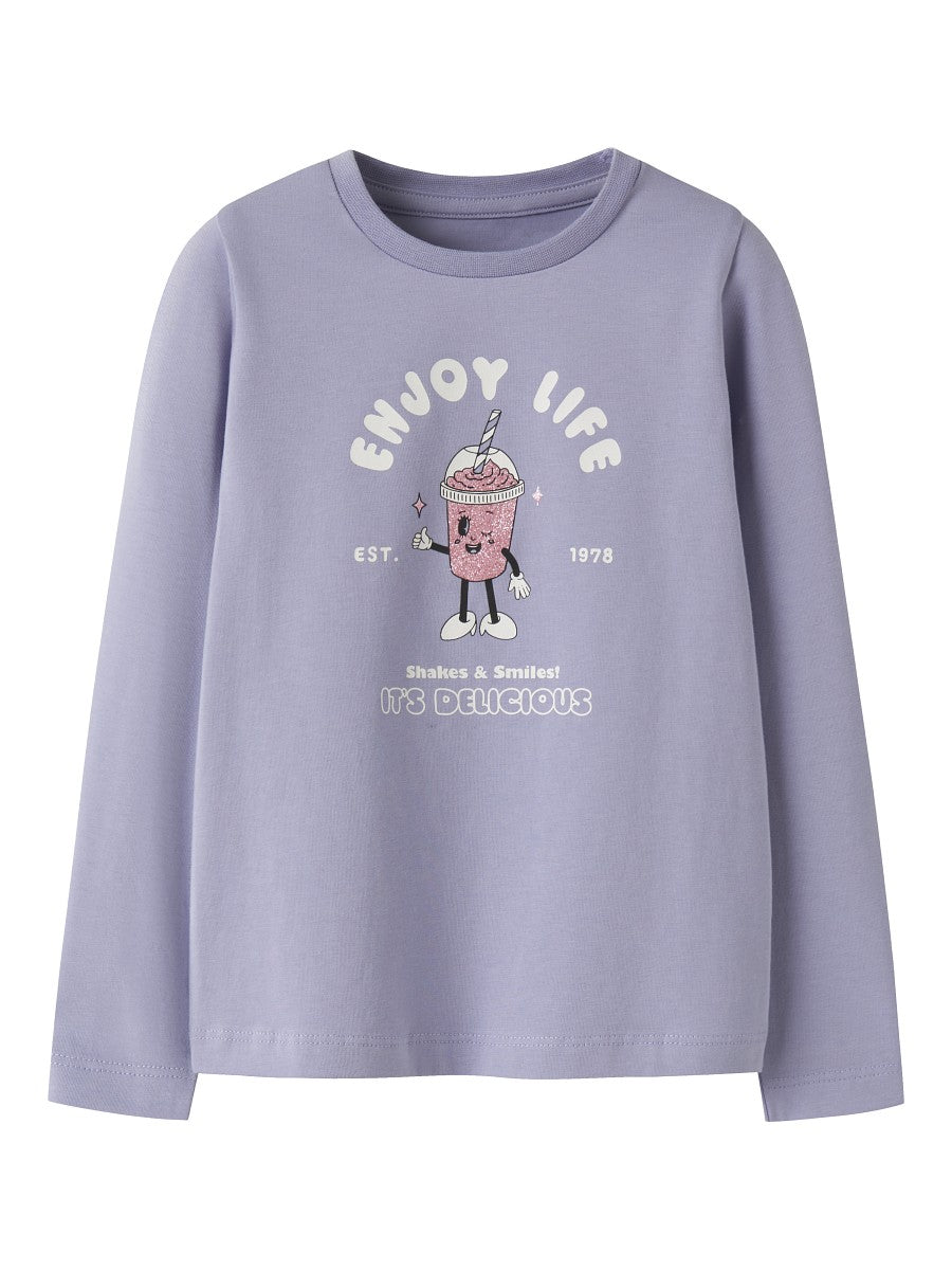 Name it Mädchen Langarmshirt flieder Shakes Glitzerprint Baumwolle 92 - 122/128