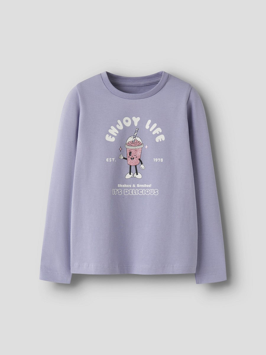 Name it Mädchen Langarmshirt flieder Shakes Glitzerprint Baumwolle 92 - 122/128