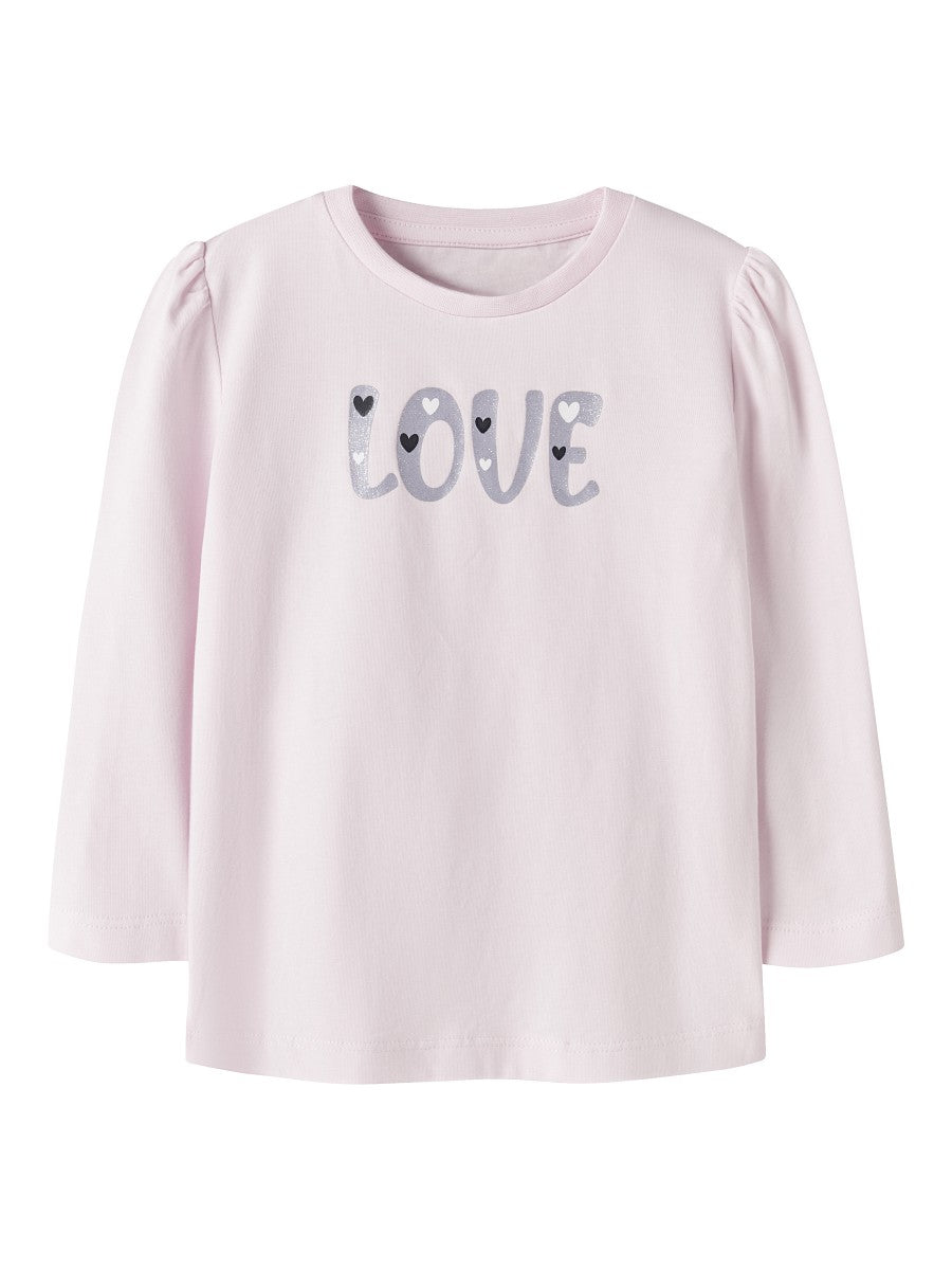 Name it Mädchen Langarmshirt Rosa Love Glitzerprint Baumwolle 92 - 122/128