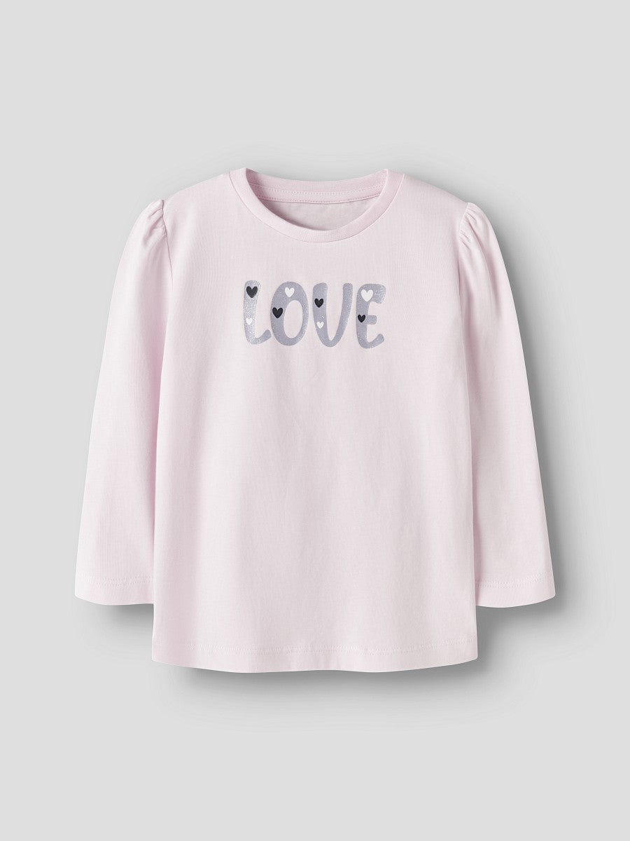 Name it Mädchen Langarmshirt Rosa Love Glitzerprint Baumwolle 92 - 122/128