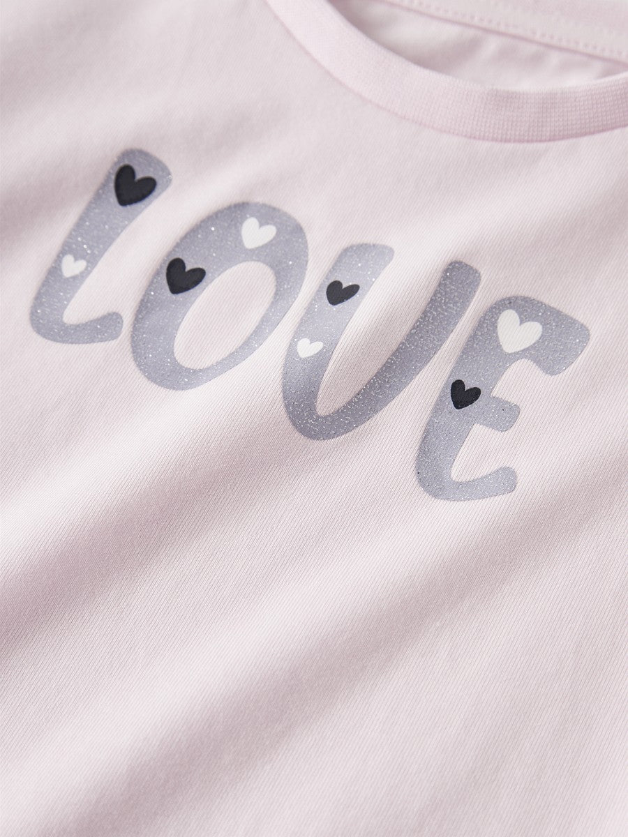 Name it Mädchen Langarmshirt Rosa Love Glitzerprint Baumwolle 92 - 122/128