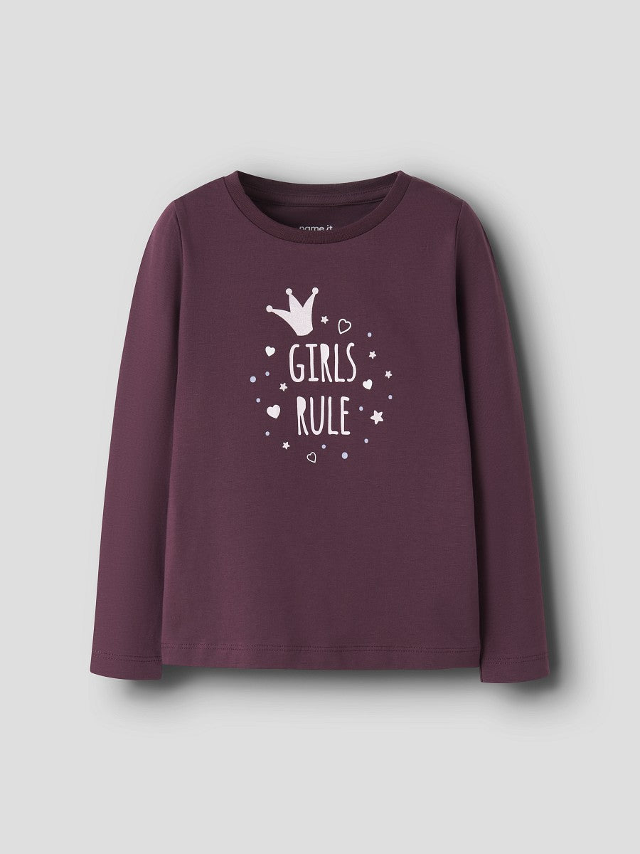 Name it Mädchen Langarmshirt Krone weinrot Glitzerprint Baumwolle 92 - 122/128