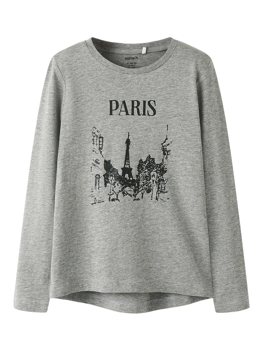 Name it Mädchen Kinder Langarmshirt Paris grau Shirt Longsleeve 116 - 158/164