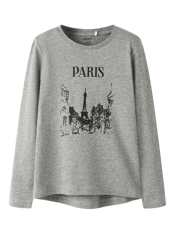 Name it Mädchen Kinder Langarmshirt Paris grau Shirt Longsleeve 116 - 158/164