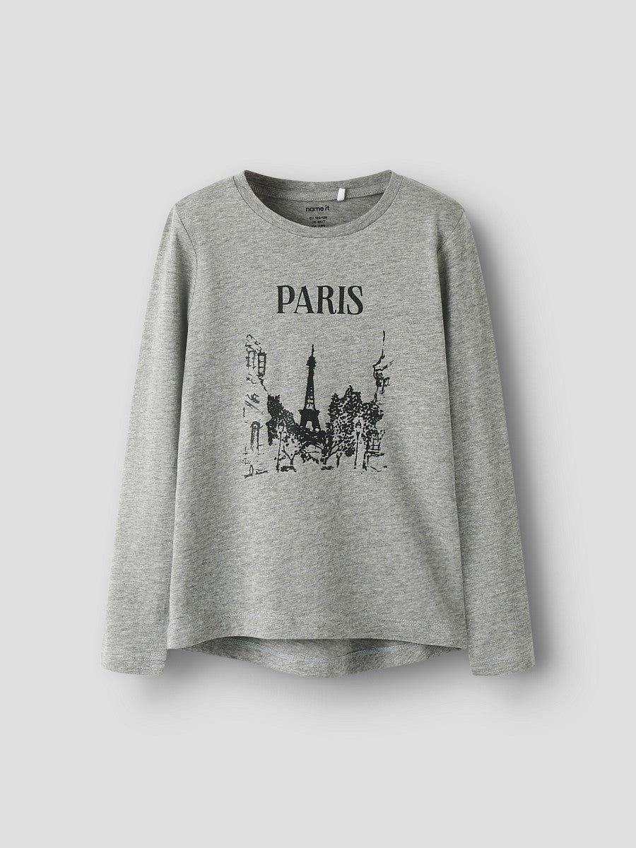 Name it Mädchen Kinder Langarmshirt Paris grau Shirt Longsleeve 116 - 158/164
