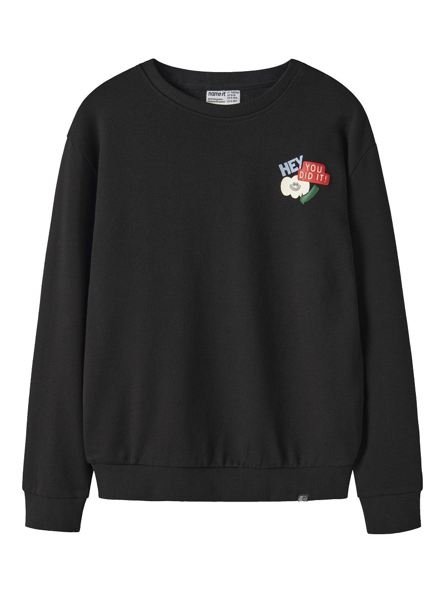 Name It Jungen Sweatshirt Schwarz Print Hey You Did It Rückenprint 116 - 158/164
