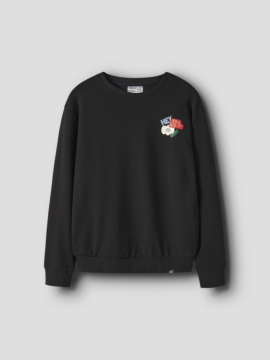 Name It Jungen Sweatshirt Schwarz Print Hey You Did It Rückenprint 116 - 158/164