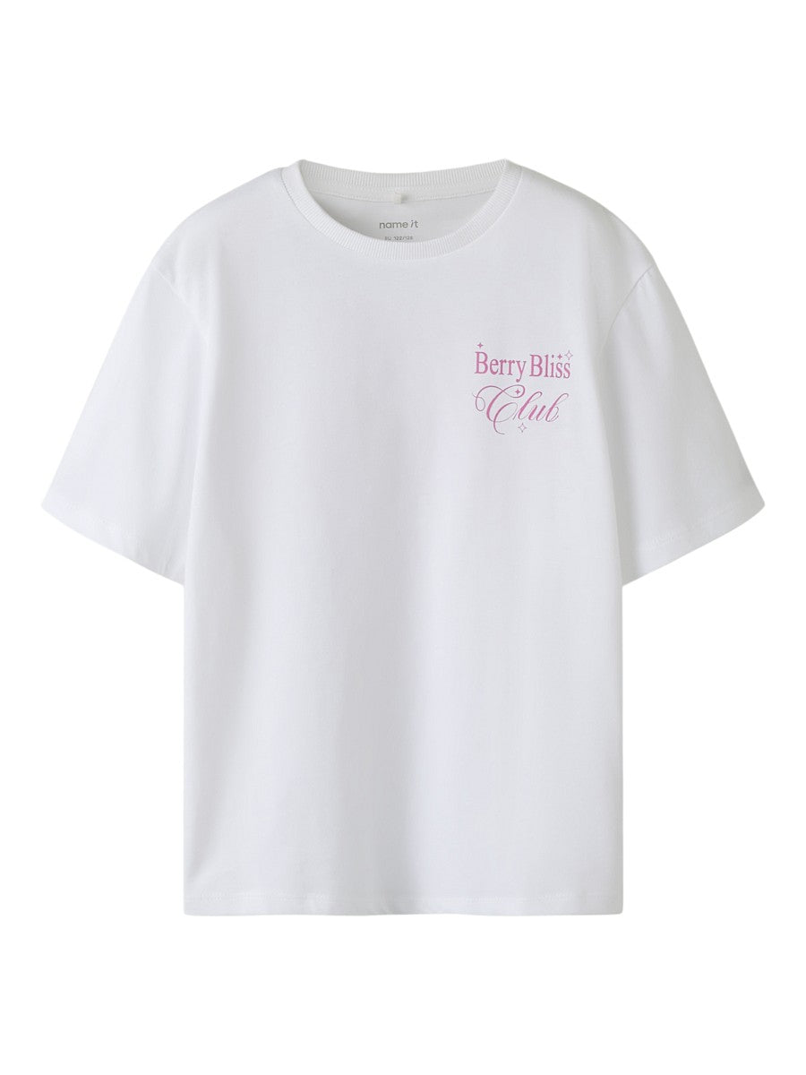 Name it Mädchen T-Shirt „Berry Bliss Club“ Weiß Kurzarm Shirt Kinder 116 - 164