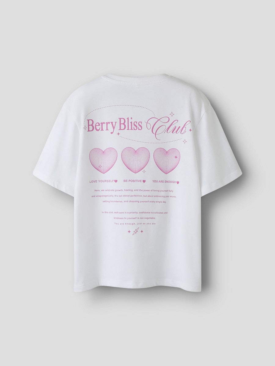 Name it Mädchen T-Shirt „Berry Bliss Club“ Weiß Kurzarm Shirt Kinder 116 - 164