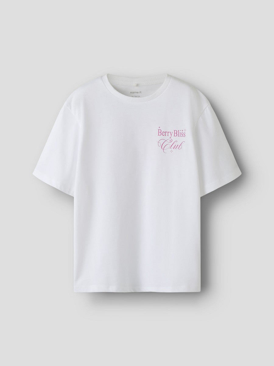 Name it Mädchen T-Shirt „Berry Bliss Club“ Weiß Kurzarm Shirt Kinder 116 - 164
