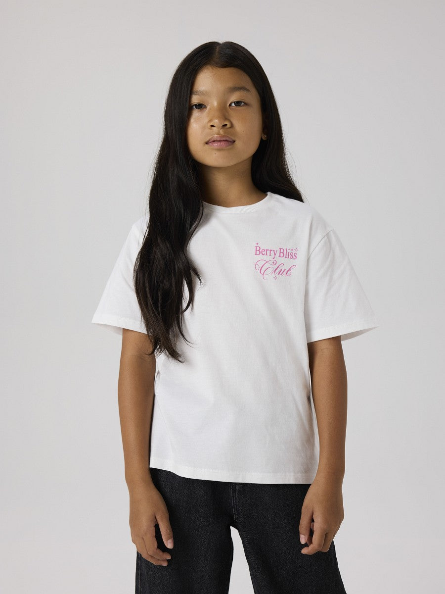 Name it Mädchen T-Shirt „Berry Bliss Club“ Weiß Kurzarm Shirt Kinder 116 - 164