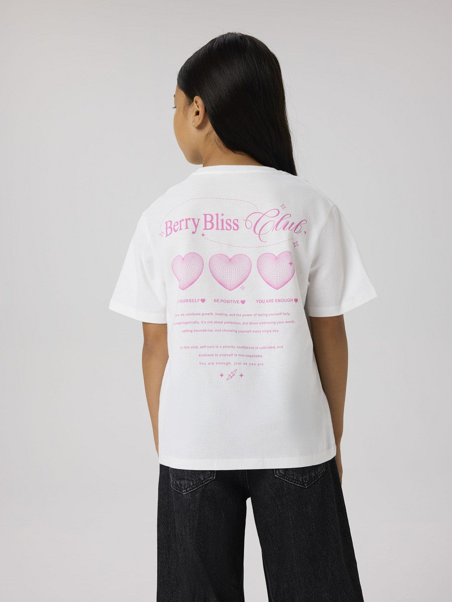 Name it Mädchen T-Shirt „Berry Bliss Club“ Weiß Kurzarm Shirt Kinder 116 - 164