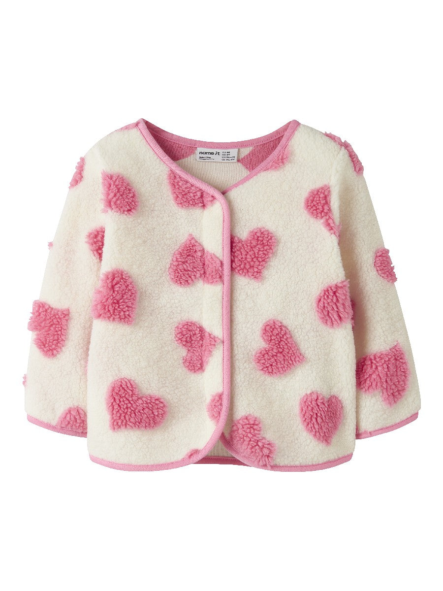 Name it Fleecejacke Mädchen Jacke Creme Pink rosa Herzen Druckknöpfe 92 - 116