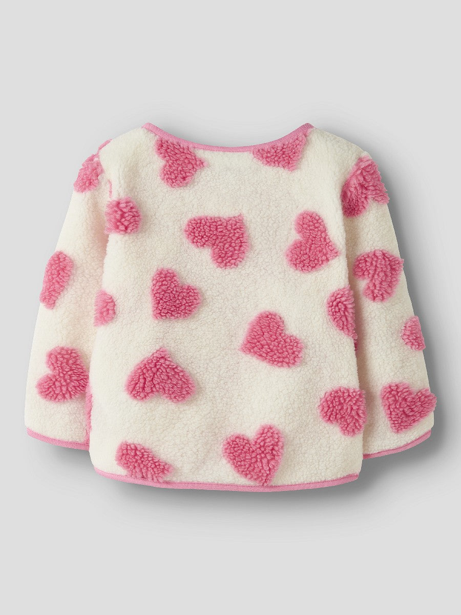 Name it Fleecejacke Mädchen Jacke Creme Pink rosa Herzen Druckknöpfe 92 - 116
