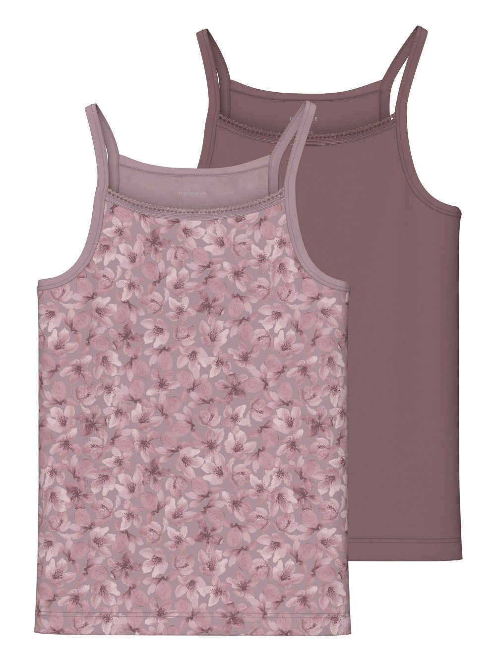 NAME IT 2er Strap Unterhemden Set lila violett geblümt mauve Größe 116 - 158/164