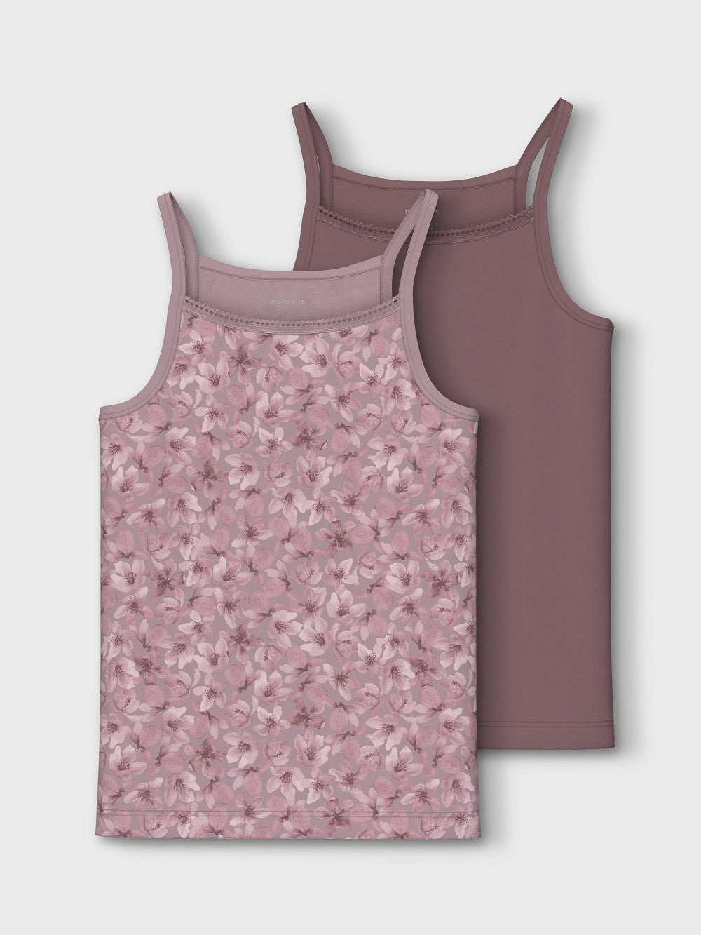 NAME IT 2er Strap Unterhemden Set lila violett geblümt mauve Größe 116 - 158/164