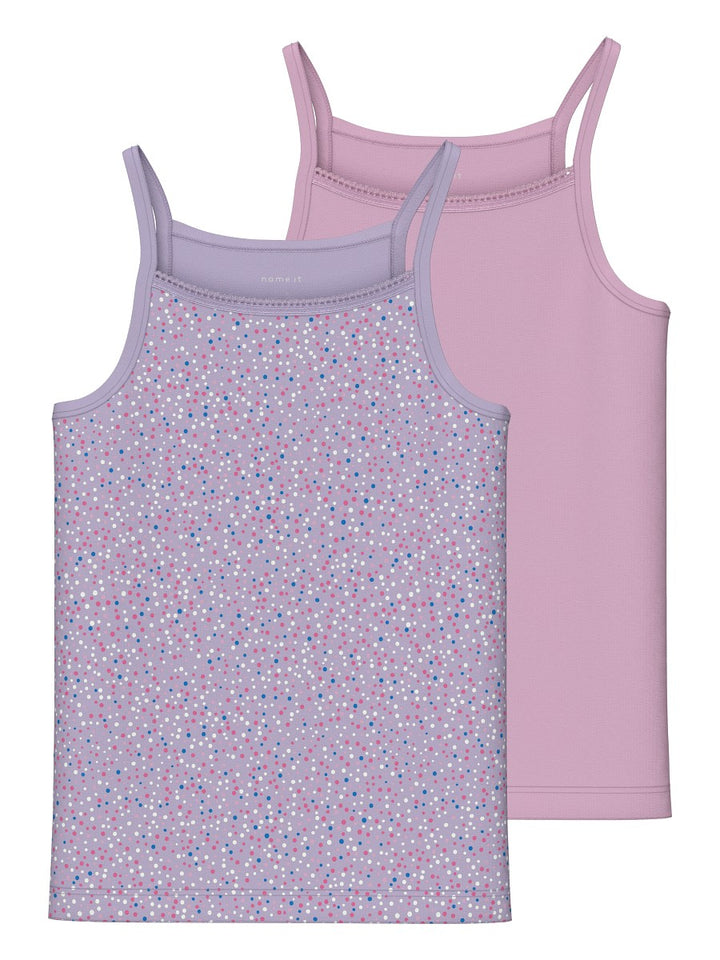 NAME IT 2er Strap Unterhemden Set rosa flieder lila Punkte Größe 116 - 158/164