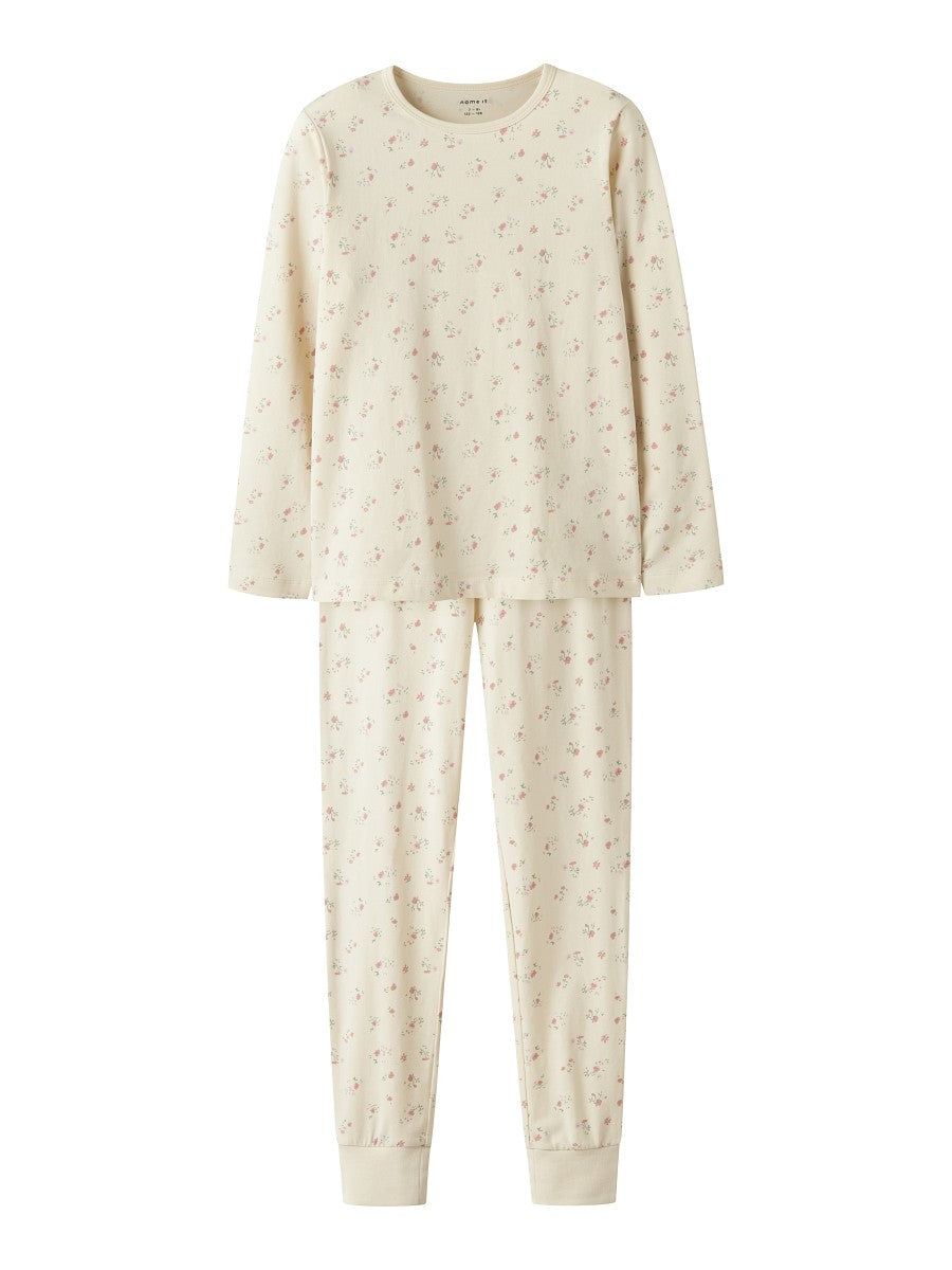 NAME IT Mädchen Pyjama Schlafanzug creme Blümchen Größe 86/92 bis 158/164