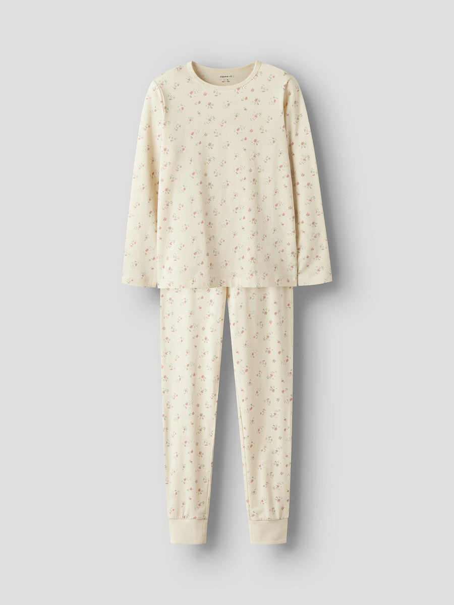 NAME IT Mädchen Pyjama Schlafanzug creme Blümchen Größe 86/92 bis 158/164