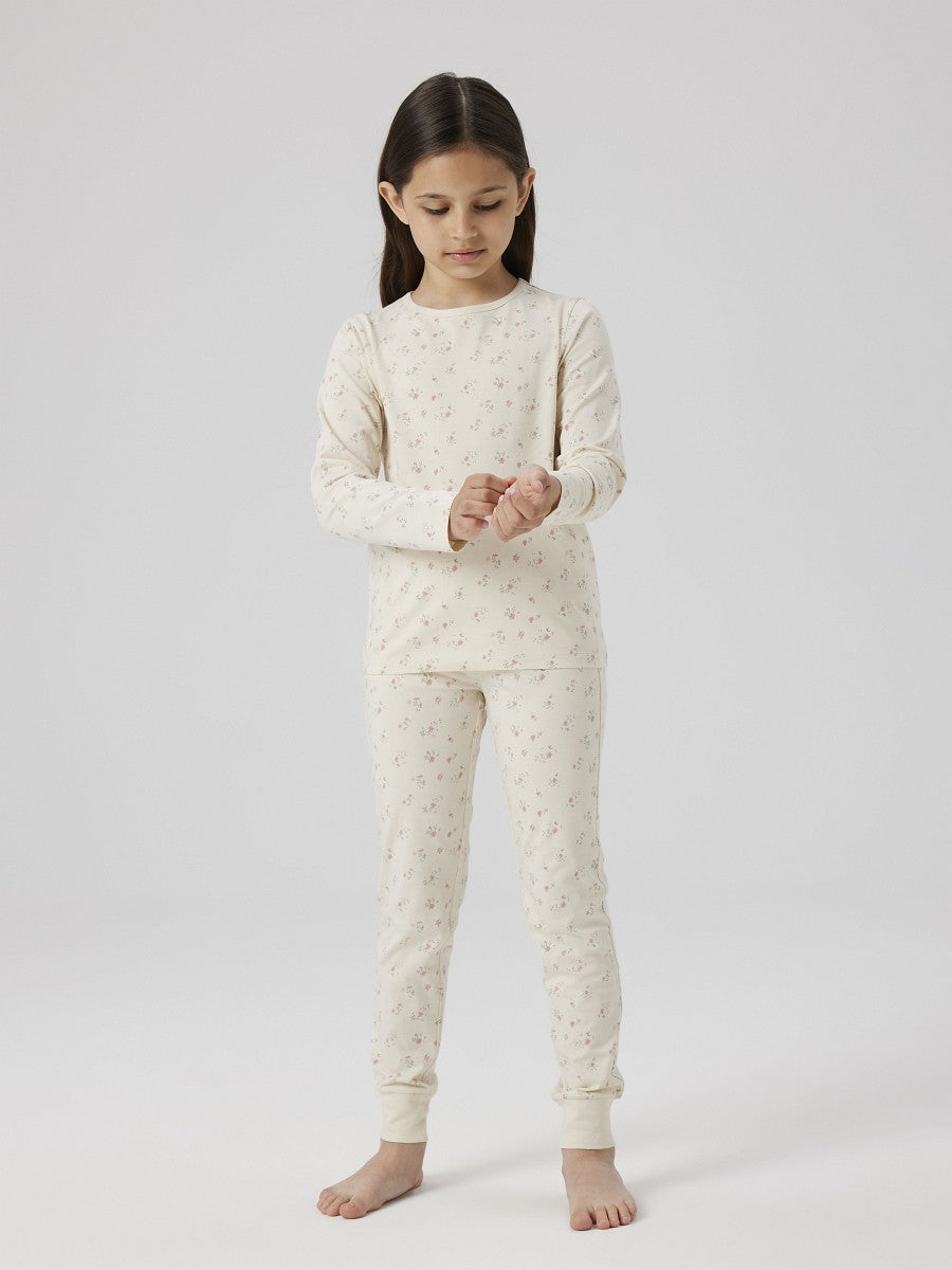 NAME IT Mädchen Pyjama Schlafanzug creme Blümchen Größe 86/92 bis 158/164