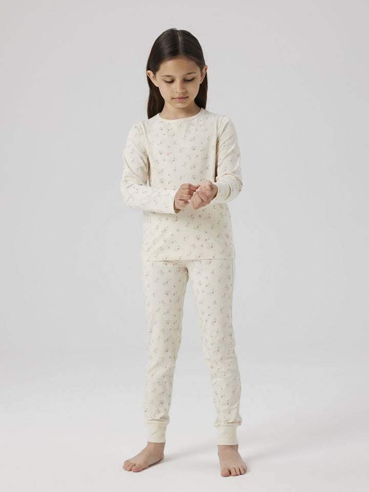 NAME IT Mädchen Pyjama Schlafanzug creme Blümchen Größe 86/92 bis 158/164