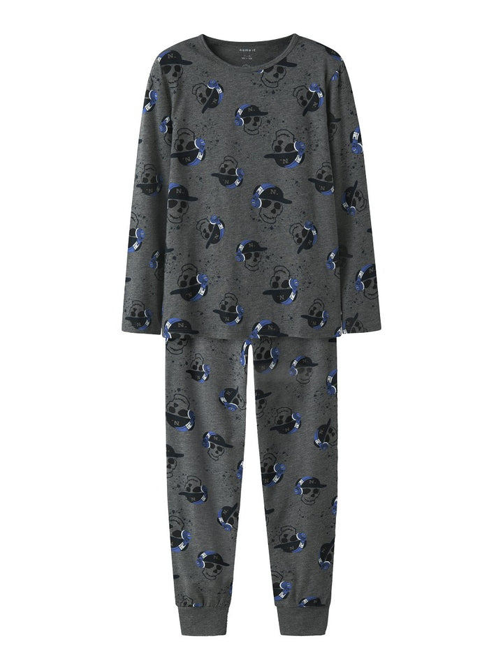 NAME IT Jungen Pyjama Schlafanzug dunkelgrau Music Skull Größe 122/128 - 158/164