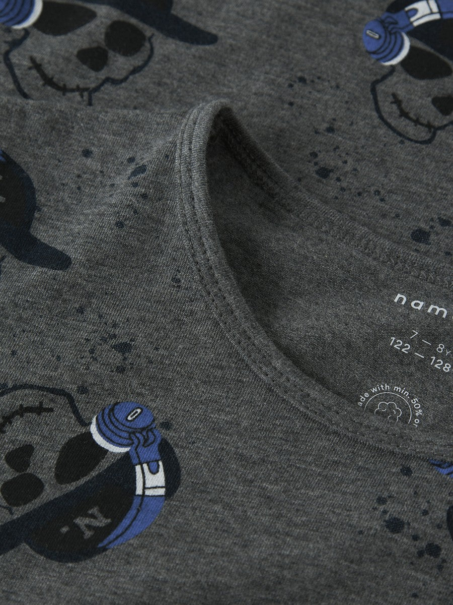 NAME IT Jungen Pyjama Schlafanzug dunkelgrau Music Skull Größe 122/128 - 158/164