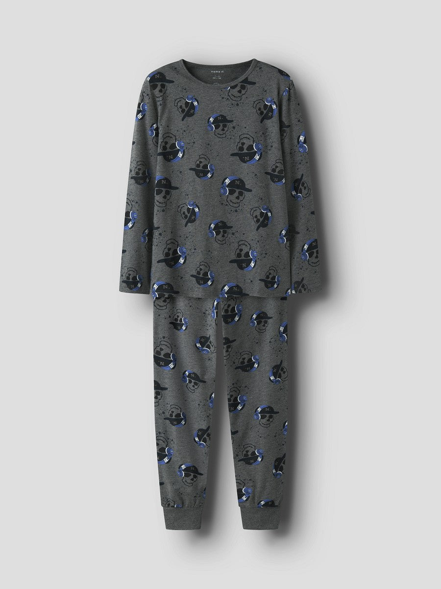 NAME IT Jungen Pyjama Schlafanzug dunkelgrau Music Skull Größe 122/128 - 158/164