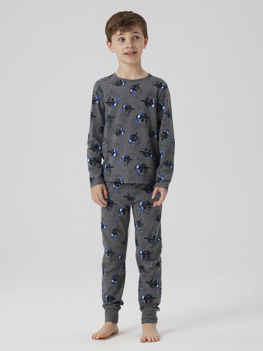 NAME IT Jungen Pyjama Schlafanzug dunkelgrau Music Skull Größe 122/128 - 158/164