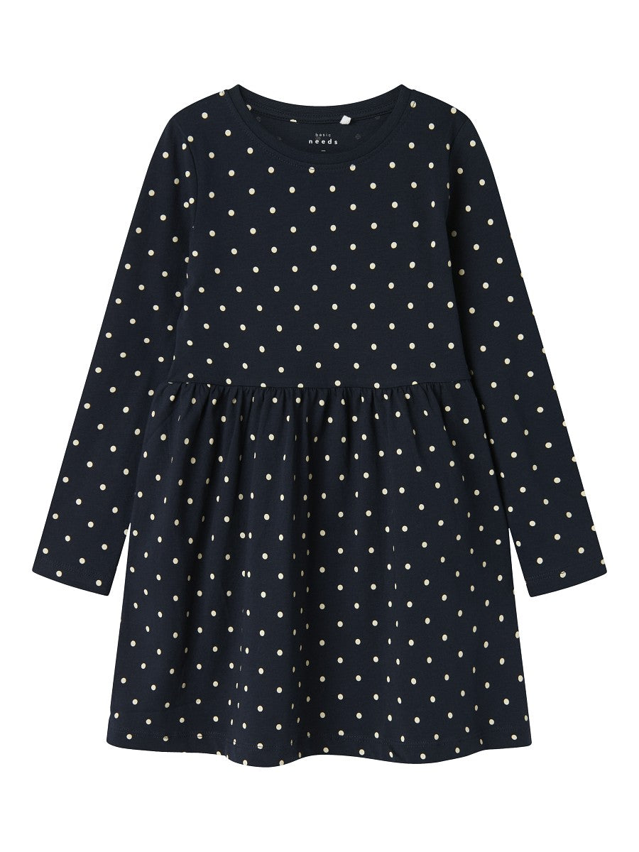 NAME IT langarm Kleid NKFVivia dunkelblau weiß gepunktet Größe 134 bis 164