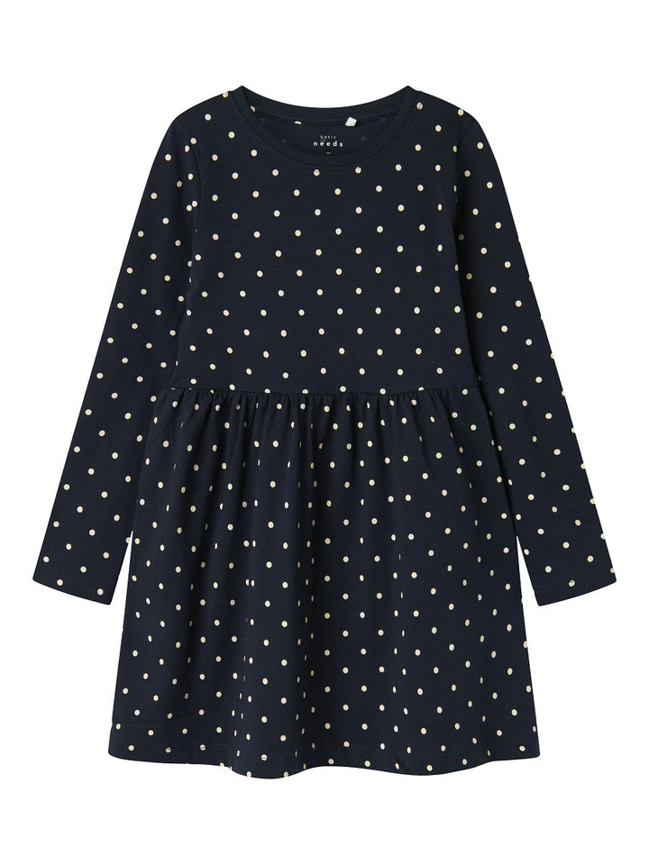 NAME IT langarm Kleid NKFVivia dunkelblau weiß gepunktet Größe 134 bis 164