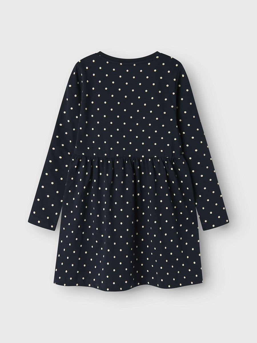 NAME IT langarm Kleid NKFVivia dunkelblau weiß gepunktet Größe 134 bis 164