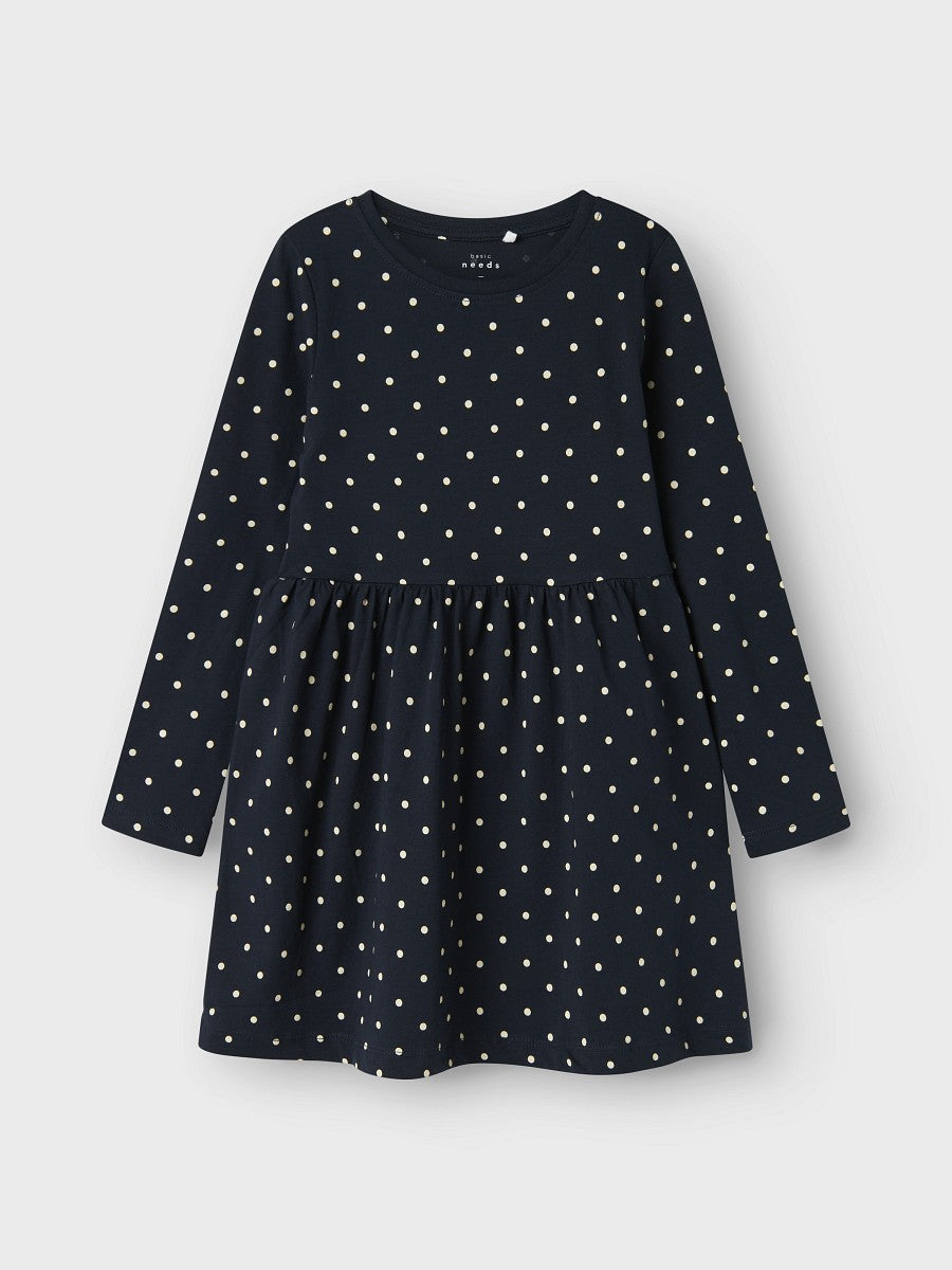 NAME IT langarm Kleid NKFVivia dunkelblau weiß gepunktet Größe 134 bis 164
