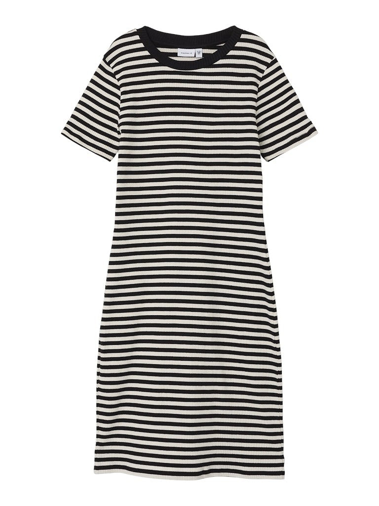 NAME IT kurzarm Mini Kleid NKFebru schwarz creme geringelt Größe 128 bis 164