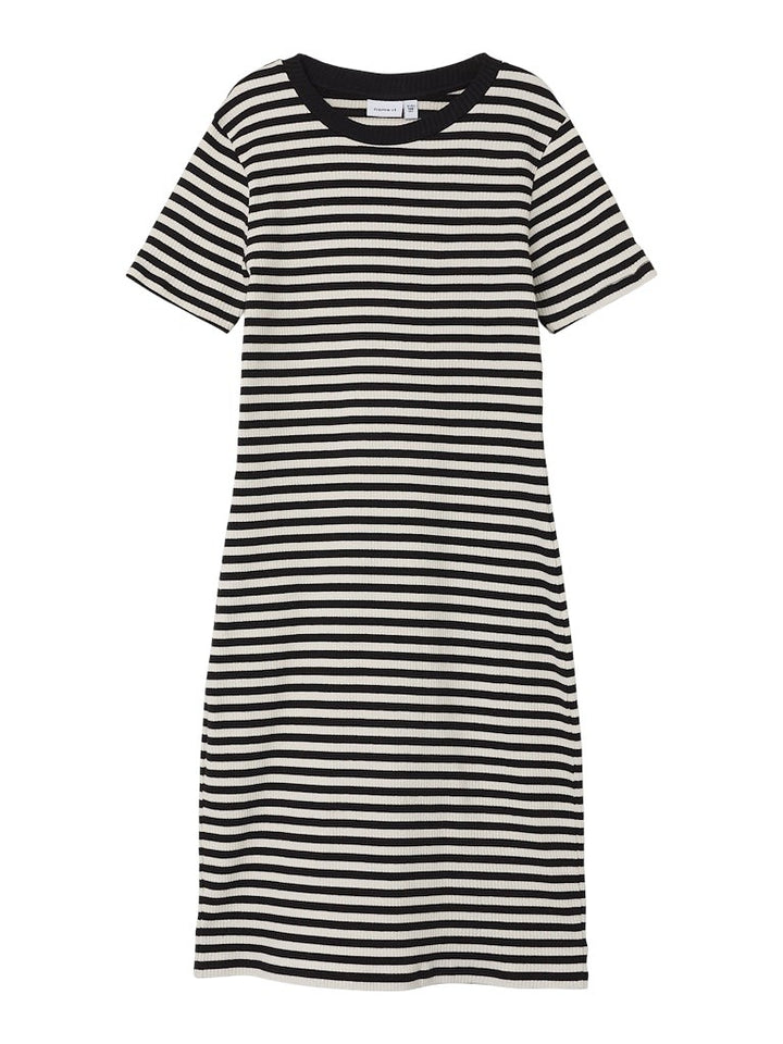 NAME IT kurzarm Mini Kleid NKFebru schwarz creme geringelt Größe 128 bis 164