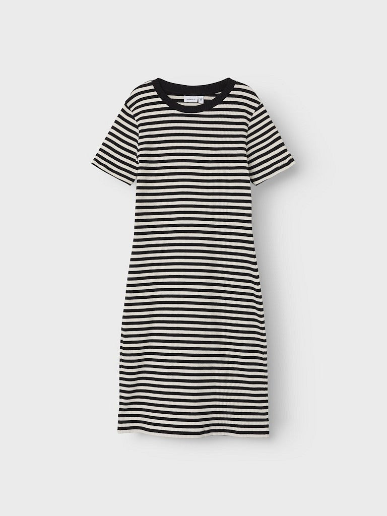 NAME IT kurzarm Mini Kleid NKFebru schwarz creme geringelt Größe 128 bis 164