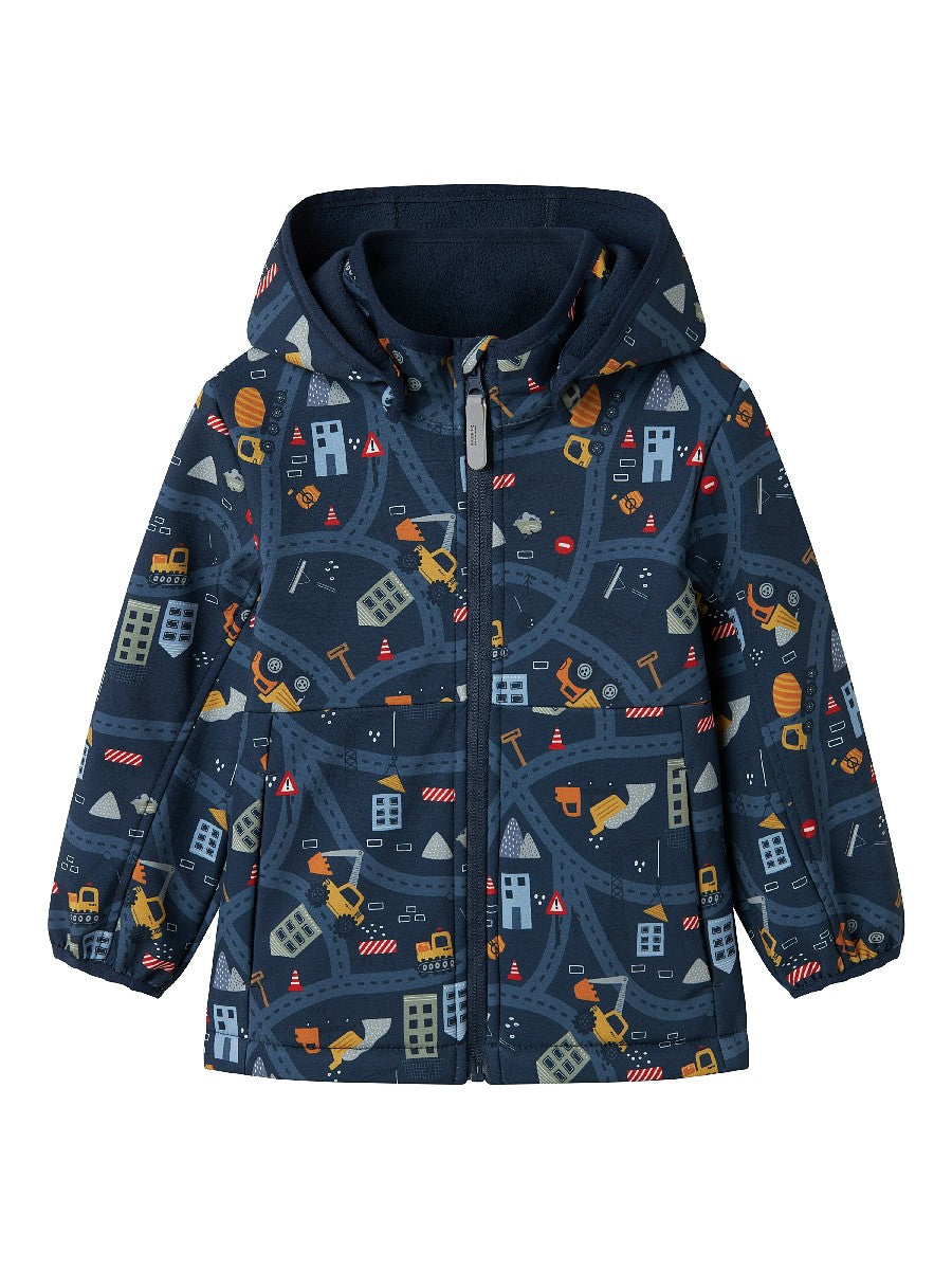 Name it Softshelljacke Jungen Jacke Fleece gefüttert Kapuze Auto Bagger 86-116