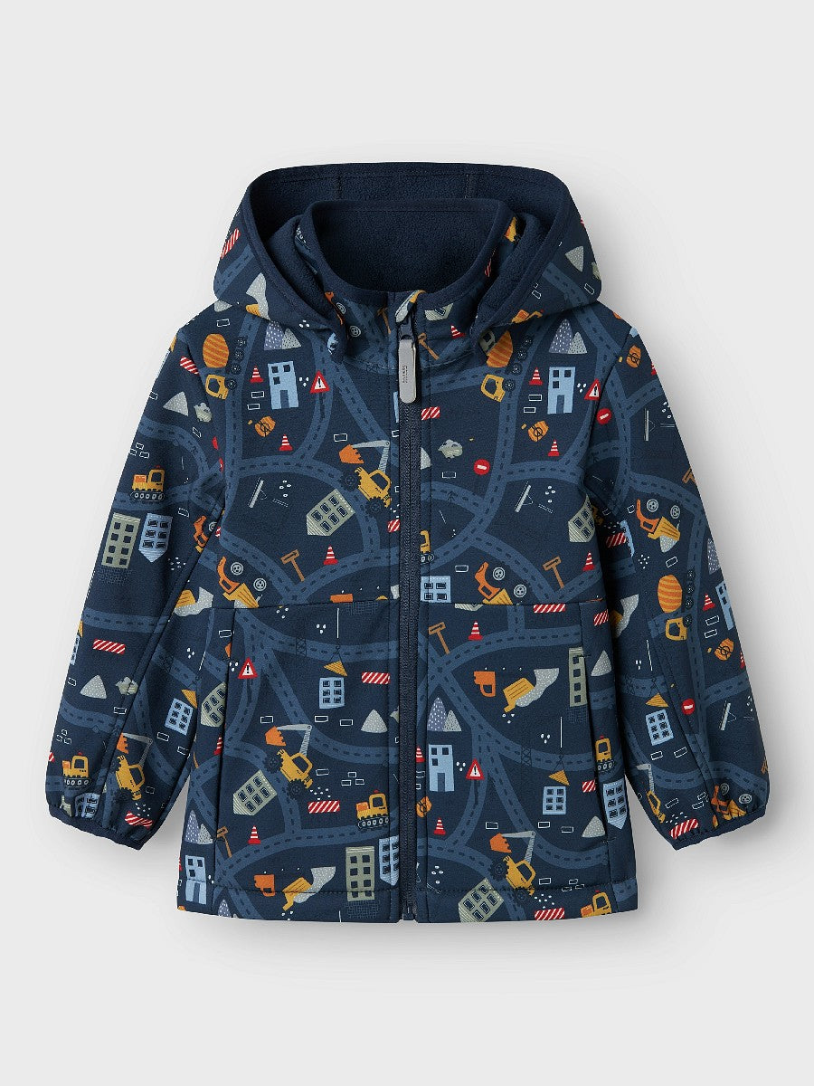 Name it Softshelljacke Jungen Jacke Fleece gefüttert Kapuze Auto Bagger 86-116