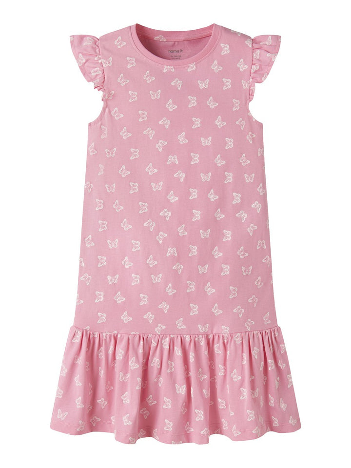 Name it Mädchen Sommer Kleid Schmetterlinge Rüschen Freizeitkleid Pink Drink 116-152