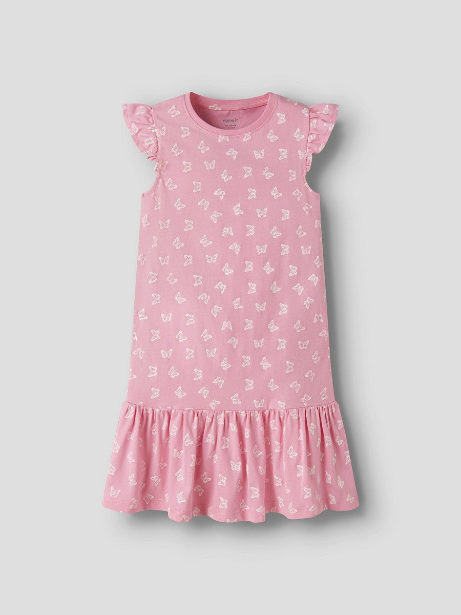 Name it Mädchen Sommer Kleid Schmetterlinge Rüschen Freizeitkleid Pink Drink 116-152