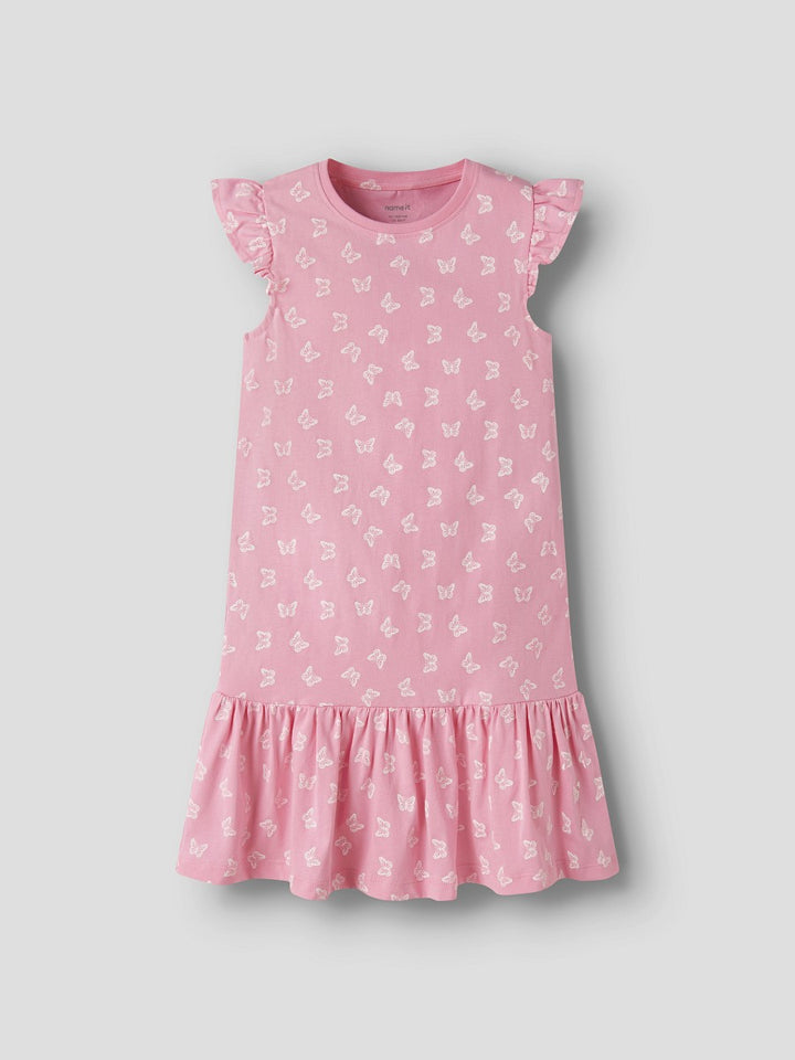 Name it Mädchen Sommer Kleid Schmetterlinge Rüschen Freizeitkleid Pink Drink 116-152