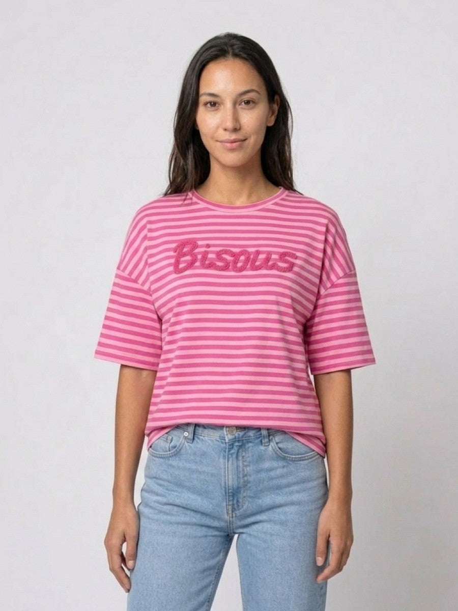 HAILYS Damen T-Shirt Pink Gestreift Oversize Kurzarm Freizeit Shirt Trend XS-XXL