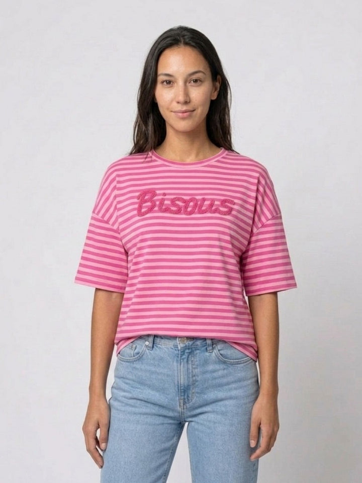 HAILYS Damen T-Shirt Pink Gestreift Oversize Kurzarm Freizeit Shirt Trend XS-XXL